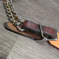 Double Chain Leather Curb Strap. buckles *vgc/gc, mnr dents, stains, film, rust, twist
