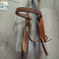 Headstall, Leather Tie Throat, Loose Ring Bit *gc/fair, dry, dirty, stiff, rusty, rubs, scrapes, older
