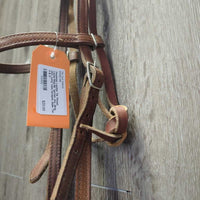 Headstall, Leather Tie Throat, Loose Ring Bit *gc/fair, dry, dirty, stiff, rusty, rubs, scrapes, older
