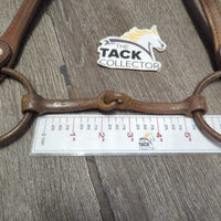 Headstall, Leather Tie Throat, Loose Ring Bit *gc/fair, dry, dirty, stiff, rusty, rubs, scrapes, older
