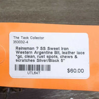 SS Sweet Iron Western Argentine Bit, leather lace *gc, clean, rust spots, chews & scratches
