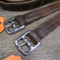 Pr Soft Nylon Lined Stirrup Leathers *gc, older, clean, rubs, creases, dents, threads, scraped edges
