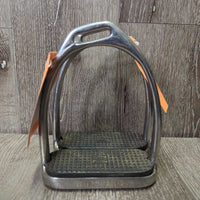 Pr Hvy Angled Stirrup Irons, rubber grips *vgc, clean, residue, scuffs, cuts
