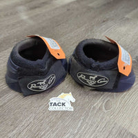 Pr Hard Shell No Turn Bell Boots, velcro *gc, cakey dirt, pilly, rubbed torn edge, scuffs
