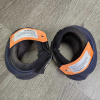 Pr Hard Shell No Turn Bell Boots, velcro *gc, cakey dirt, pilly, rubbed torn edge, scuffs
