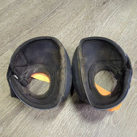 Pr Hard Shell No Turn Bell Boots, velcro *gc, cakey dirt, pilly, rubbed torn edge, scuffs
