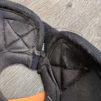 Pr Hard Shell No Turn Bell Boots, velcro *gc, cakey dirt, pilly, rubbed torn edge, scuffs
