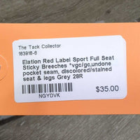 Full Seat Sticky Breeches *vgc/gc,undone pocket seam, discolored/stained seat & legs
