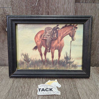 Light Wood Framed Western Horse Painting - Print *gc, stains, loose frame/corner, chips
