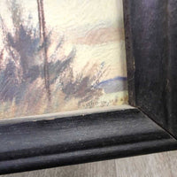 Light Wood Framed Western Horse Painting - Print *gc, stains, loose frame/corner, chips
