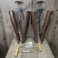 Dress Boots, Pull On, 2 Boot Pulls & brown plastic forms, black vinyl boot bag *gc, older, widened/extended, rubs, dust, scuffs peeled
