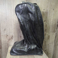 Dress Boots, Pull On, 2 Boot Pulls & brown plastic forms, black vinyl boot bag *gc, older, widened/extended, rubs, dust, scuffs peeled
