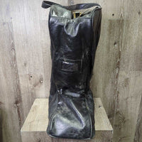 Dress Boots, Pull On, 2 Boot Pulls & brown plastic forms, black vinyl boot bag *gc, older, widened/extended, rubs, dust, scuffs peeled

