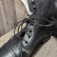 Pr Synthetic Lace Up Paddock Boots, box *new, older, v.degraded, PEELING, CRUMBLES, cracked, creased
