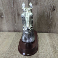 Resin Horse Head Statue, Wood Base *vgc, mnr hair, dust, sticky (nameplate) residue, older?
