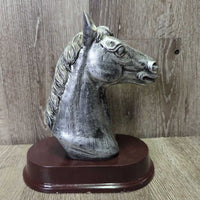 Resin Horse Head Statue, Wood Base *vgc, mnr hair, dust, sticky (nameplate) residue, older?
