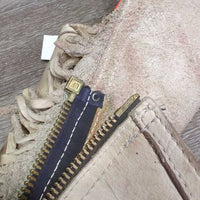 Vintage v.Thick Hvy Full Smooth Western Chaps, Leather Laces *gc/fair, BROKEN Zips, stains, rubs, twisted fringe, stiff, dry, Canvas/Storage smell
