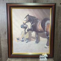 Horseshoer & Draft Horse Painting by W.L. Easton *xc, mnr scratches & dent
