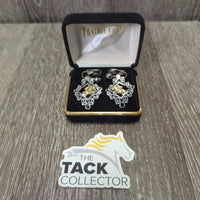 Vintage Jumping Horses Clip On Earrings, velvet box *vgc, mnr hair
