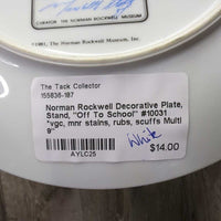 Norman Rockwell Decorative Plate, Stand, "Off To School" #10031 *vgc, mnr stains, rubs, scuffs

