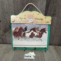 Plastic Hanging Wall Hooks "Love is Friendship" *gc, fading, stains?dirt, missing/broken hook
