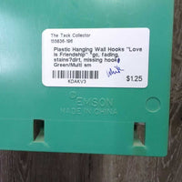 Plastic Hanging Wall Hooks "Love is Friendship" *gc, fading, stains?dirt, missing/broken hook
