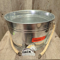 Galvanized Bucket, Jute Handles, sticker/tag *like new, dusty, residue, handles off
