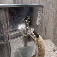 Galvanized Bucket, Jute Handles, sticker/tag *like new, dusty, residue, handles off
