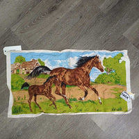 Mare & Foal Cotton Tea Towel - Side Table Cloth *vgc, clean, mnr puckers & stain
