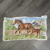Mare & Foal Cotton Tea Towel - Side Table Cloth *vgc, clean, mnr puckers & stain
