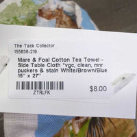 Mare & Foal Cotton Tea Towel - Side Table Cloth *vgc, clean, mnr puckers & stain
