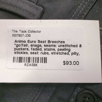 Euro Seat Breeches *gc/fair, snags, seams: unstitched & puckers, faded, stains, peeling stickies, seat: rubs, stretched, pilly, shiny
