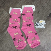 JUNIORS Tall Cotton Socks "Horses" *xc?like new, clean, mnr rubs
