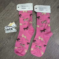 JUNIORS Tall Cotton Socks "Horses" *xc?like new, clean, mnr rubs
