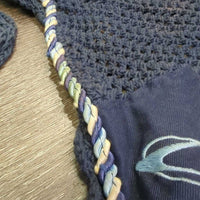 Crochet Ear Bonnet Fly Veil, piping, string *gc/fair, discolored, stains, faded, curled, hair
