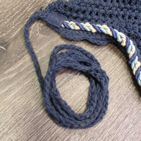 Crochet Ear Bonnet Fly Veil, piping, string *gc/fair, discolored, stains, faded, curled, hair
