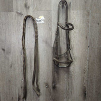 FS Rsd Bridle, Braided Reins *fair, rubs, scrapes, dirty, faded, TORN Cheek, dry, stiff
