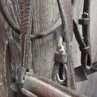 FS Rsd Bridle, Braided Reins *fair, rubs, scrapes, dirty, faded, TORN Cheek, dry, stiff
