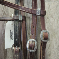 Double Stitch Soft Headstall, Tooled Buckles & Trim, Laces *xc, clean, mnr edge rubs & scrapes
