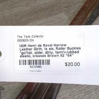 Narrow Leather Girth, 1x els, Roller Buckles *gc/fair, older, dirty, torn/v.rubbed elastic, creases
