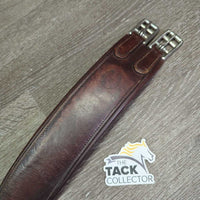 Narrow Leather Girth, 1x els, roller buckles *gc, v.stiff, clean, residue, hairy seams, older, rubs, creased, dented
