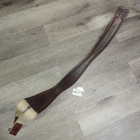 Narrow Leather Girth, 1x els, roller buckles *gc, v.stiff, clean, residue, hairy seams, older, rubs, creased, dented
