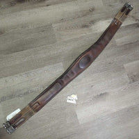Padded Leather Girth, 2x els, roller buckles *gc/fair, deep hollow creases, clean, rubs, faded, cracks, older
