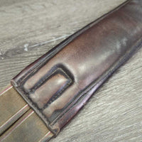Padded Leather Girth, 2x els, roller buckles *gc/fair, deep hollow creases, clean, rubs, faded, cracks, older
