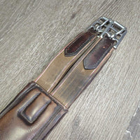 Padded Leather Girth, 2x els, roller buckles *gc/fair, deep hollow creases, clean, rubs, faded, cracks, older

