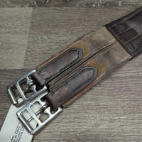 Padded Leather Girth, 2x els, roller buckles *gc/fair, deep hollow creases, clean, rubs, faded, cracks, older
