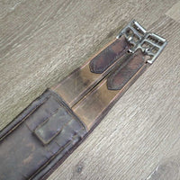 Padded Leather Girth, 2x els, roller buckles *gc/fair, deep hollow creases, clean, rubs, faded, cracks, older
