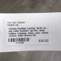 Padded Leather Girth, 2x els, roller buckles *gc/fair, deep hollow creases, clean, rubs, faded, cracks, older
