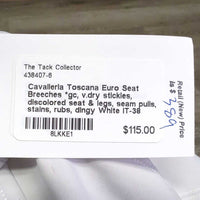 Euro Seat Breeches *gc, v.dry stickies, discolored seat & legs, seam pulls, stains, rubs, dingy
