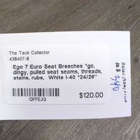 Euro Seat Breeches *gc, dingy, pulled seat seams, threads, stains, rubs

